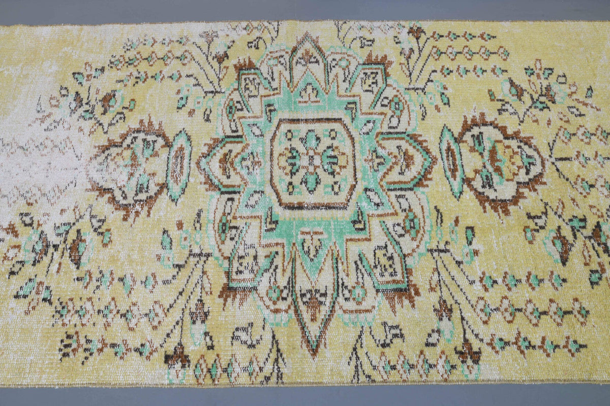 El yapımı vintage yolluk 91x290 cm çiçek desenli desenli yün - kenar ve saçak detayı