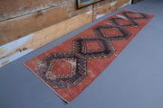1970'lerden Anadolu kökenli ikat desenli el dokuma vintage yolluk, 81x298 cm