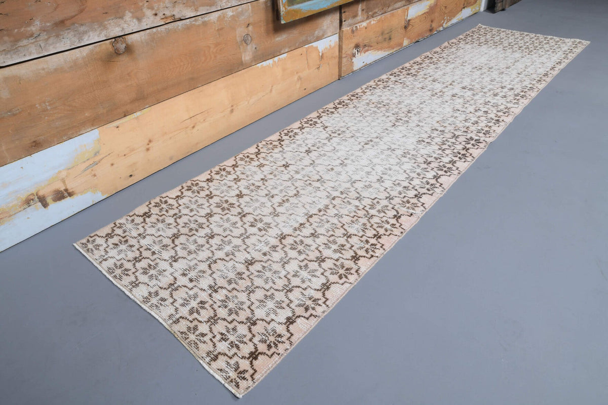 El yapımı vintage yolluk 76x315 cm i̇kat desenli yün - açık alan görünümü