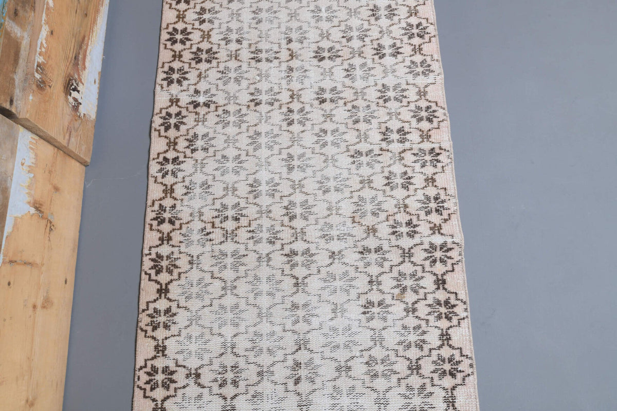 El yapımı vintage yolluk 76x315 cm i̇kat desenli yün - kenar ve saçak detayı