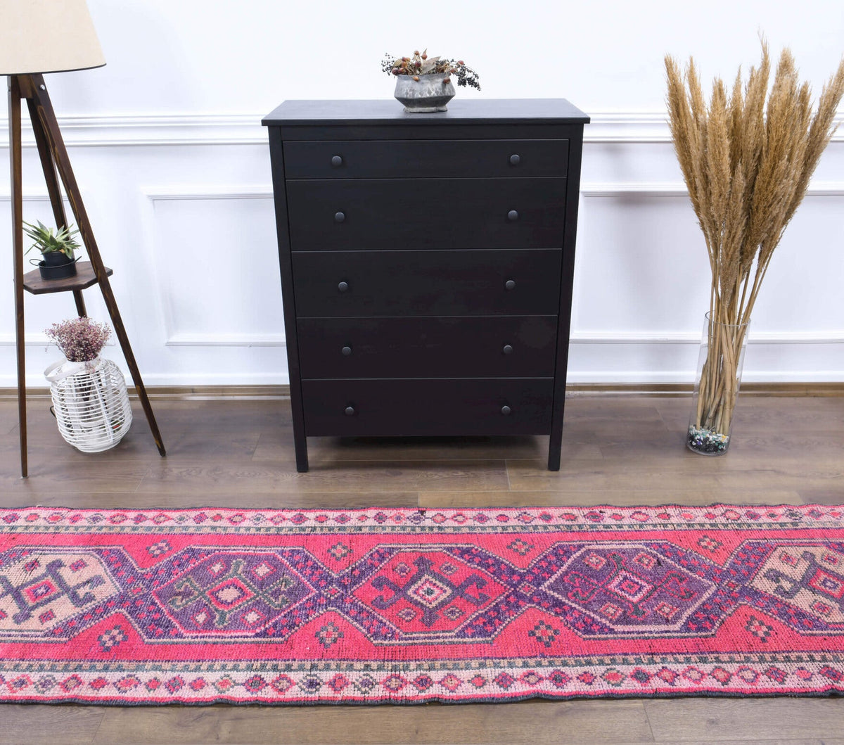 El yapımı vintage yolluk 61x274 cm geometrik desenli yün - detay görünümü