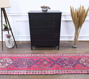 El yapımı vintage yolluk 61x274 cm geometrik desenli yün - detay görünümü