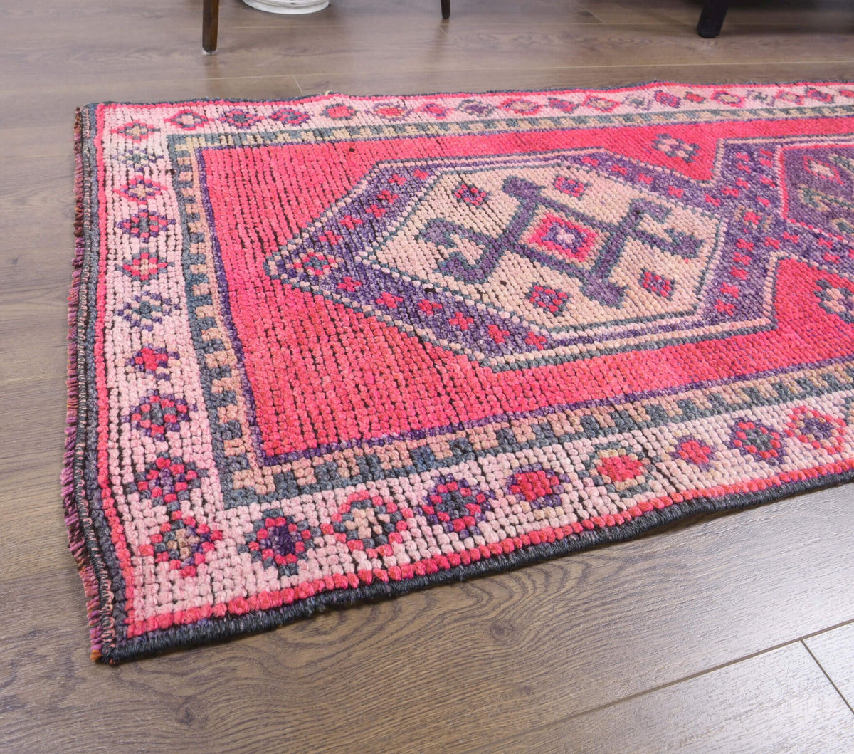 El yapımı vintage yolluk 61x274 cm geometrik desenli yün - mekan görünümü