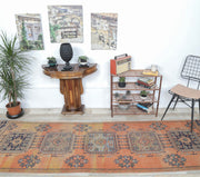 1970'lerden Anadolu kökenli ikat desenli vintage kilim yolluk, 95x319 cm