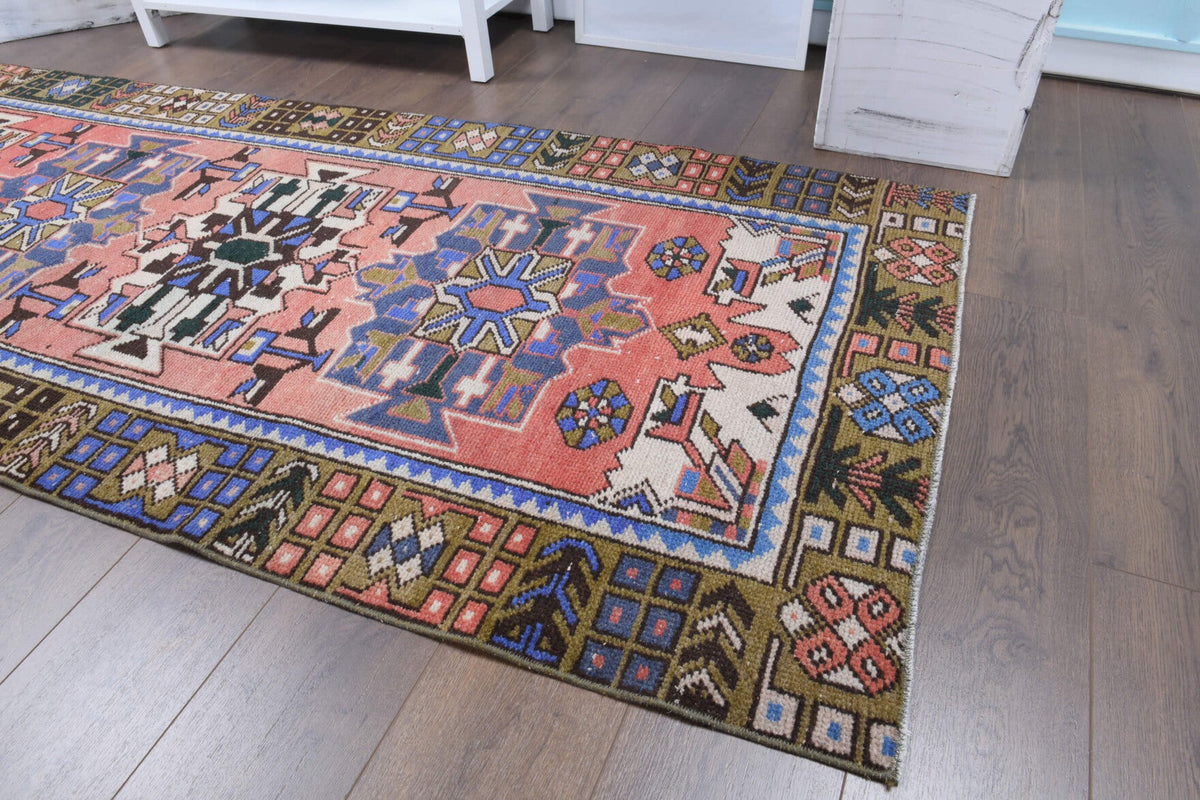 El yapımı vintage yolluk 97x305 cm oryantal desenli yün - üstten görünüm