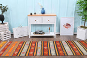 El yapımı vintage yolluk 79x300 cm çizgili desenli yün - detay görünümü