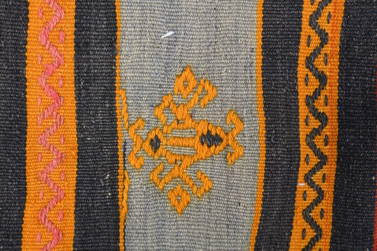 El yapımı vintage yolluk 79x300 cm çizgili desenli yün - kenar ve saçak detayı