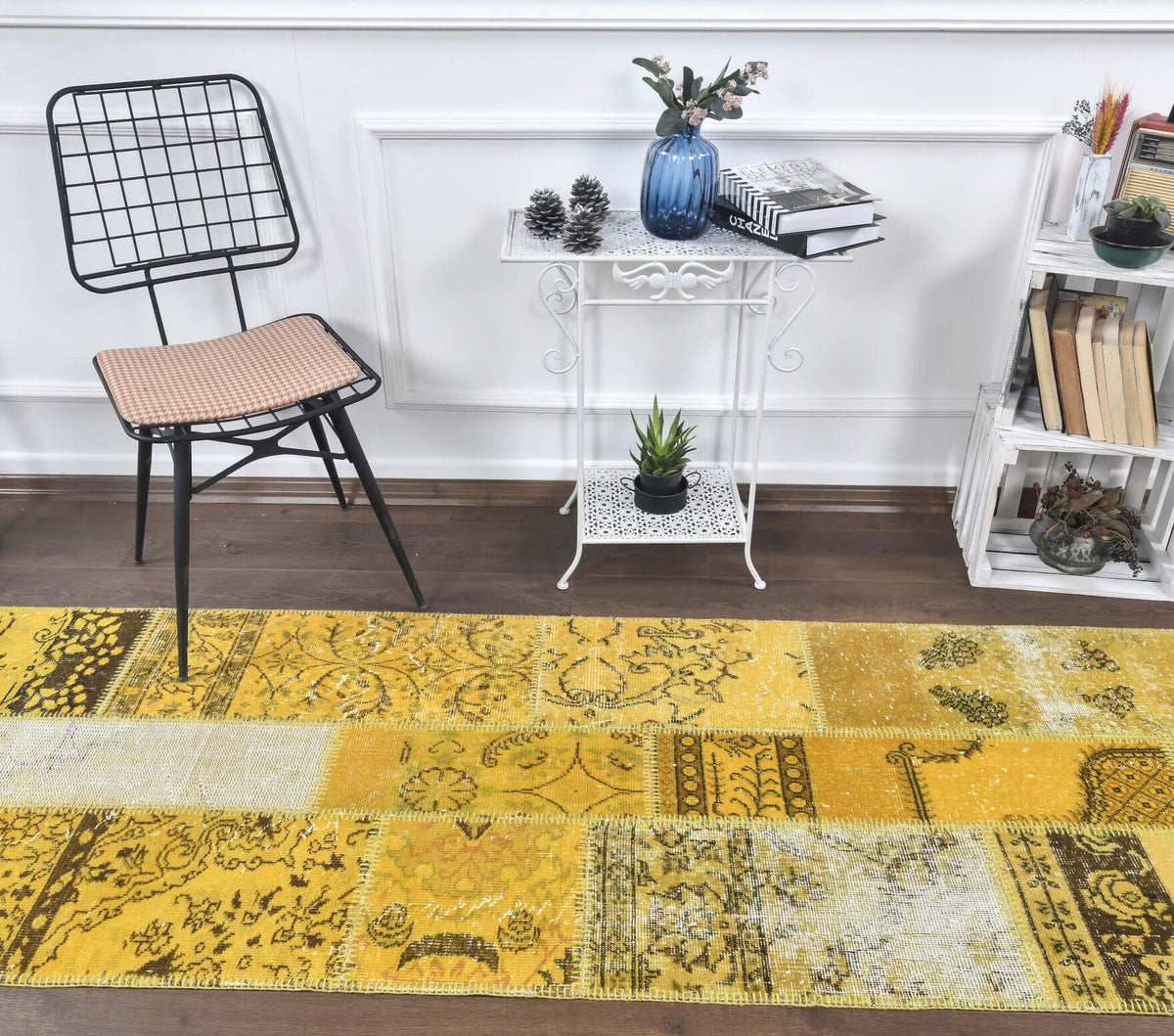 El yapımı vintage yolluk 79x300 cm oryantal desenli yün - detay görünümü