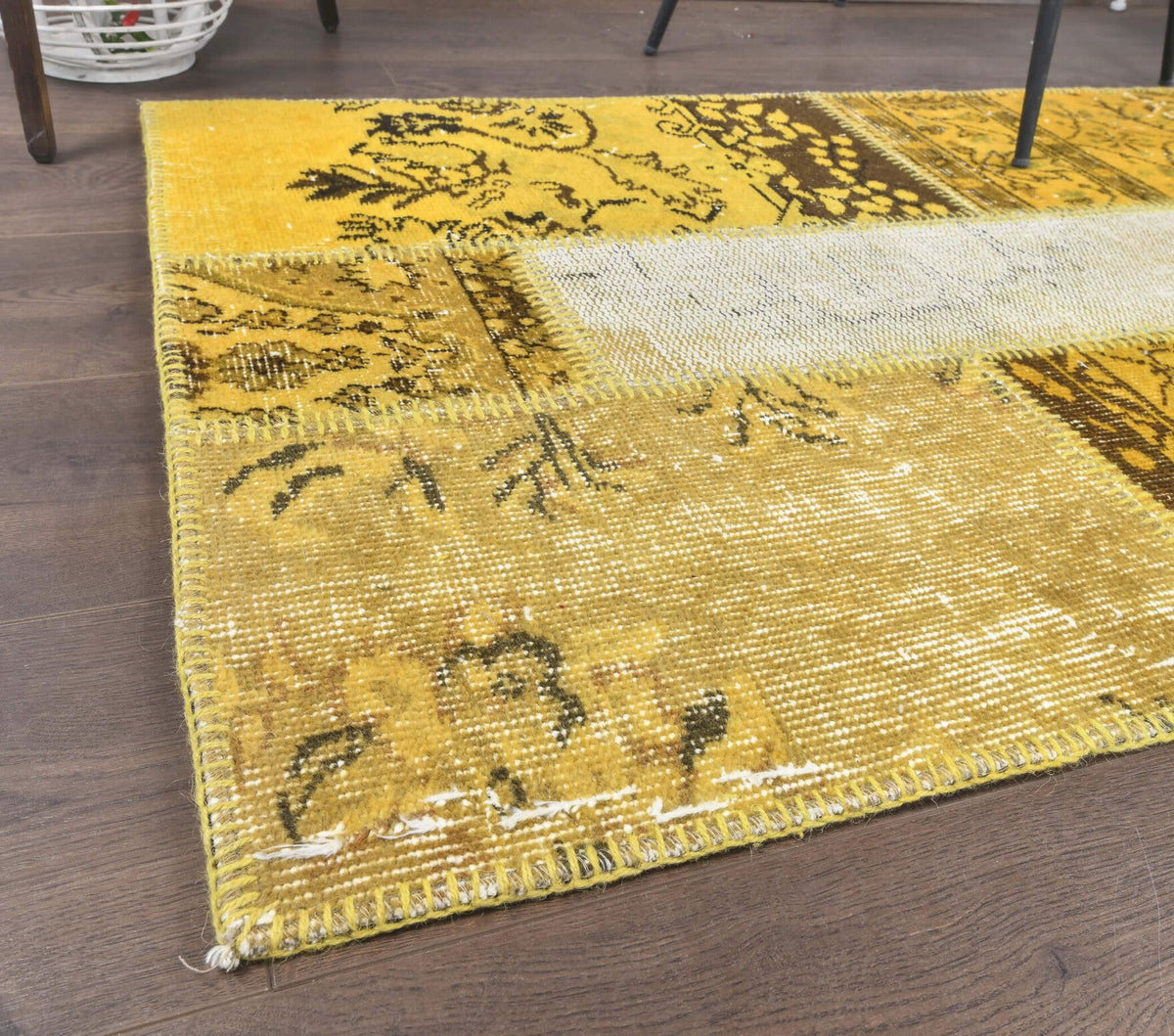 El yapımı vintage yolluk 79x300 cm oryantal desenli yün - kenar ve saçak detayı