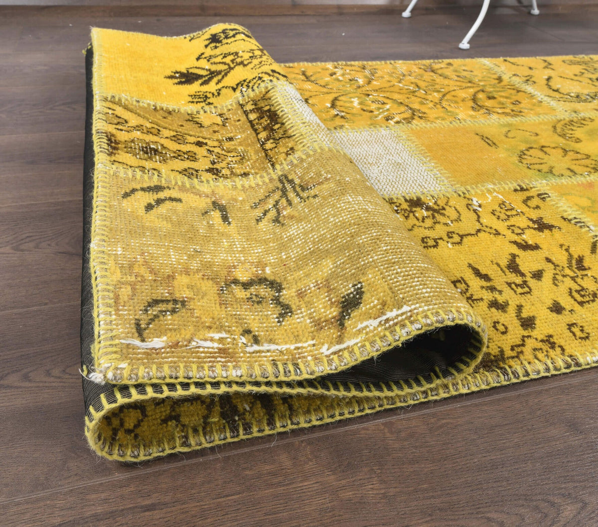El yapımı vintage yolluk 79x300 cm oryantal desenli yün - üstten görünüm