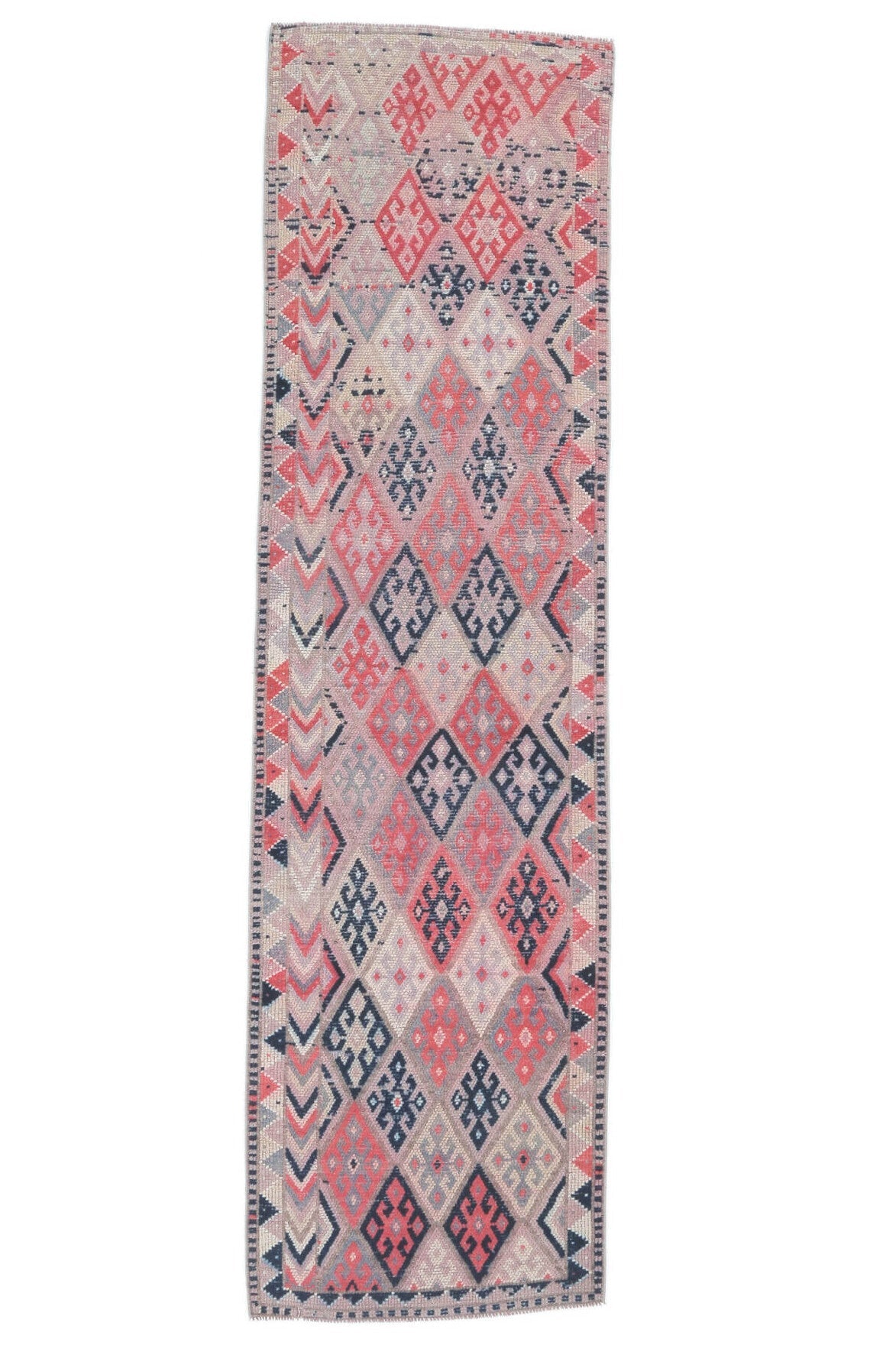 El yapımı vintage yolluk 89x310 cm geometrik desenli yün - açık alan görünümü