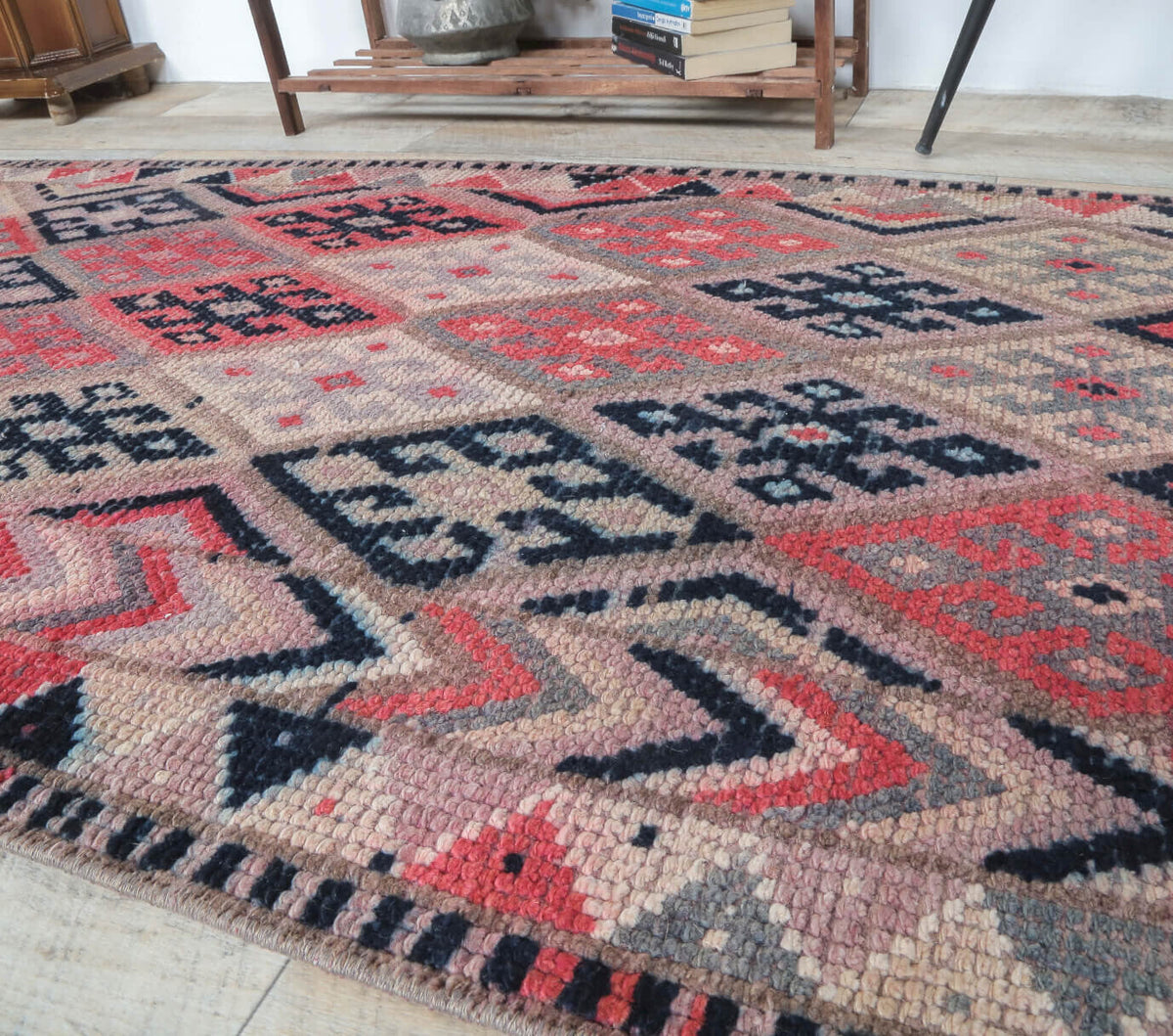 El yapımı vintage yolluk 89x310 cm geometrik desenli yün - desen detayı