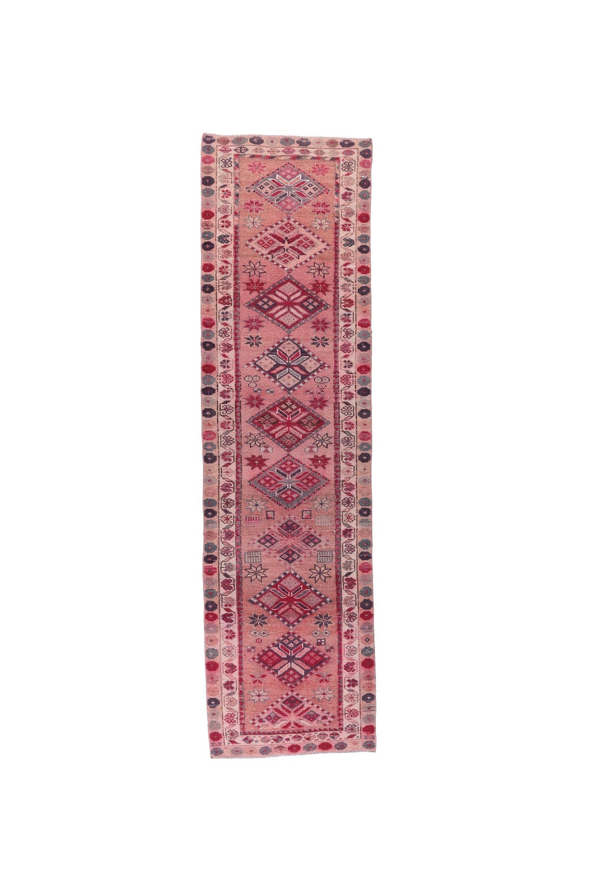 El yapımı vintage yolluk 86x318 cm i̇kat desenli yün - farklı açıdan görünüm