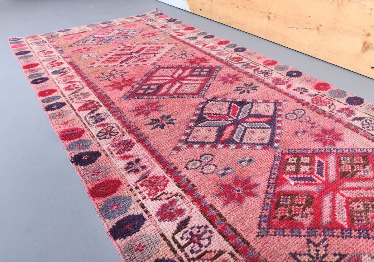 El yapımı vintage yolluk 86x318 cm i̇kat desenli yün - kenar ve saçak detayı
