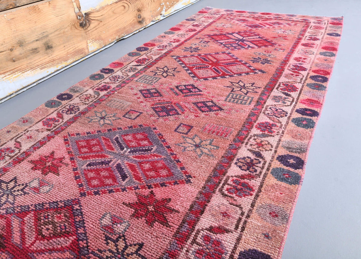 El yapımı vintage yolluk 86x318 cm i̇kat desenli yün - mekan görünümü