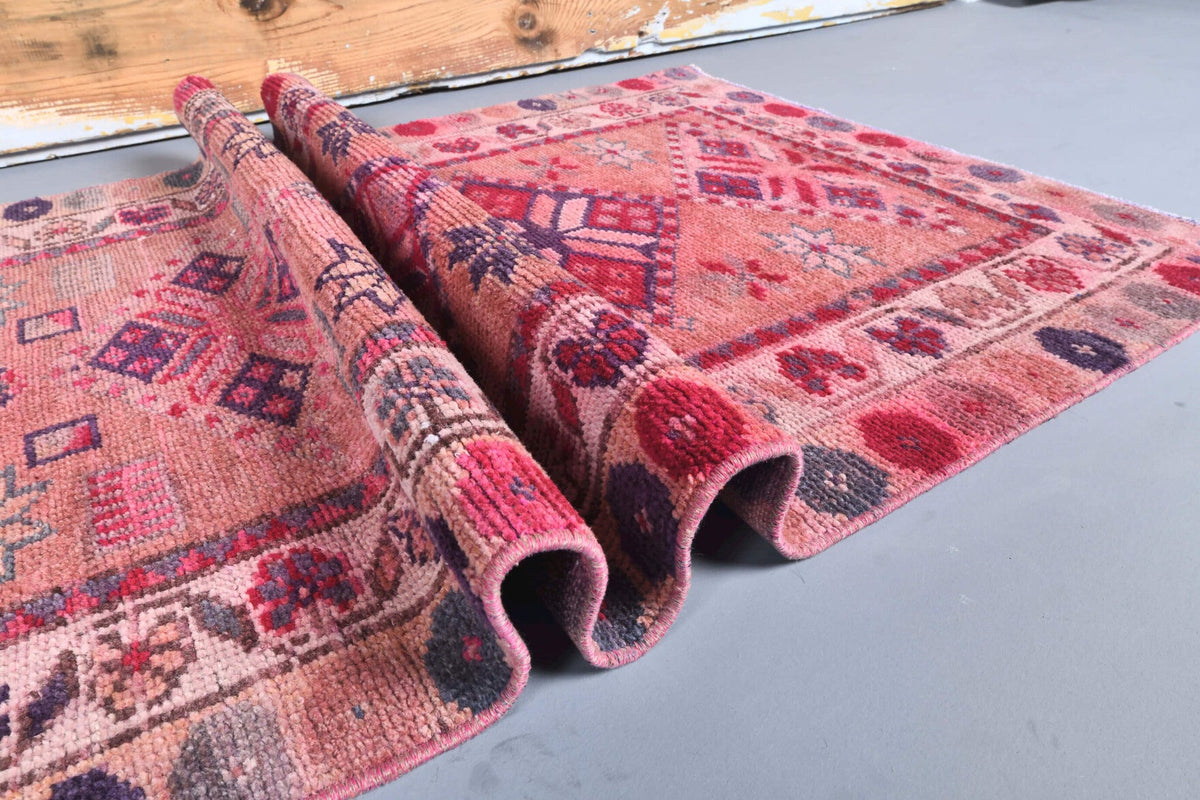 El yapımı vintage yolluk 86x318 cm i̇kat desenli yün - açık alan görünümü
