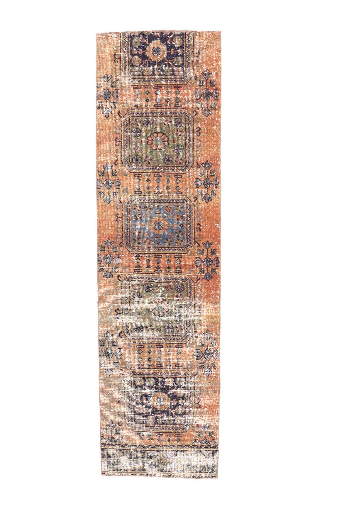 El yapımı vintage yolluk 79x292 cm çiçek desenli desenli yün - açık alan görünümü