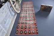 1950'lerden Anadolu kökenli ikat desenli el dokuma vintage yolluk, 78x289 cm