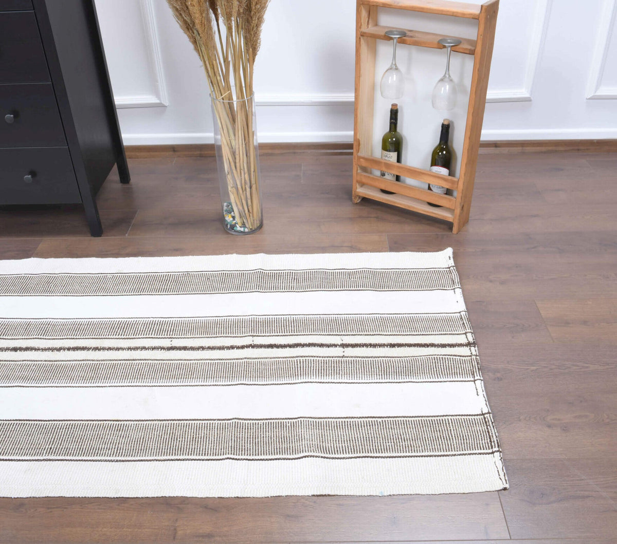 El yapımı vintage yolluk 94x290 cm kilim desenli yün - açık alan görünümü