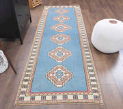 El yapımı vintage yolluk 97x290 cm geometrik desenli yün - detay görünümü