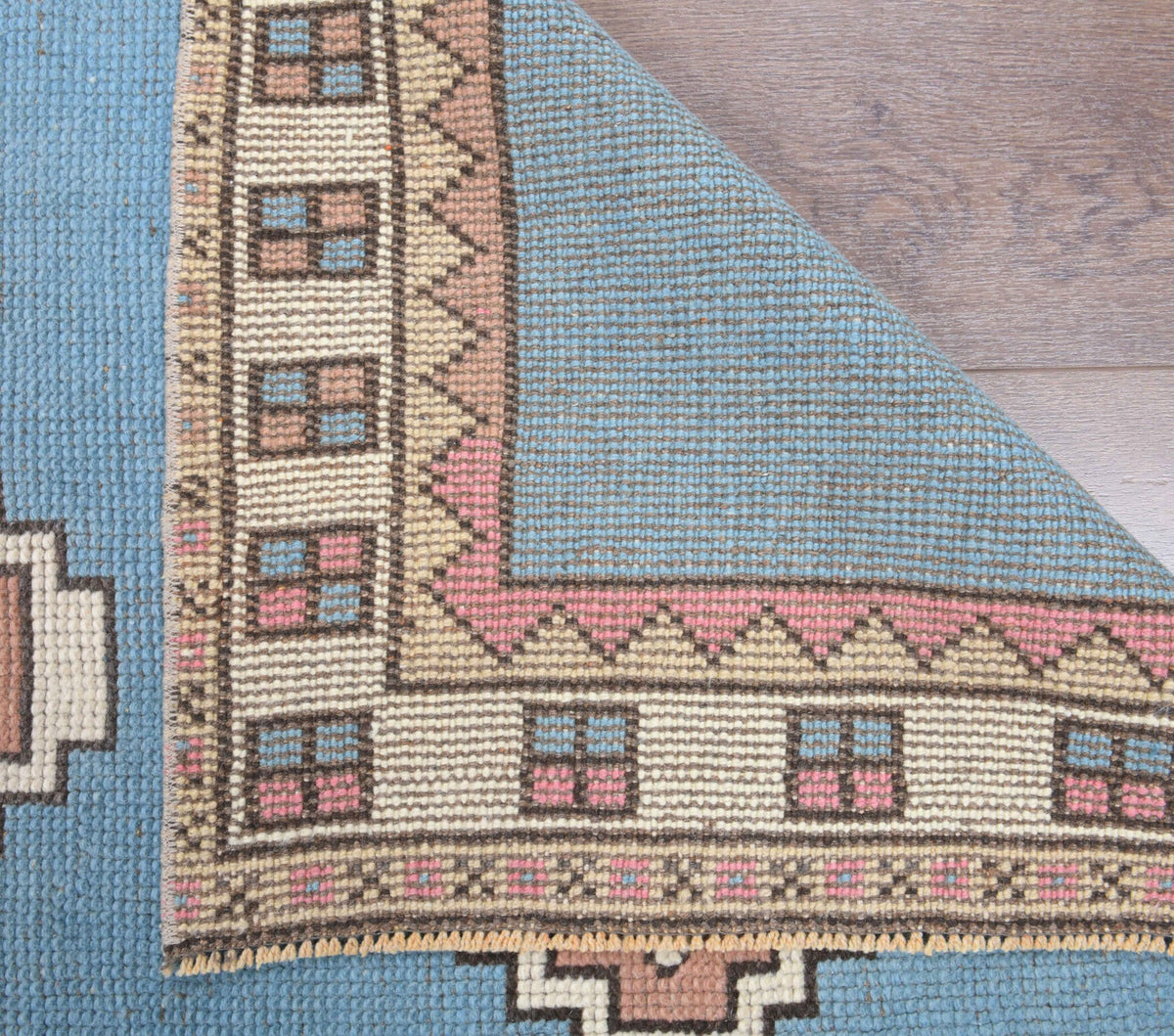 El yapımı vintage yolluk 97x290 cm geometrik desenli yün - desen detayı