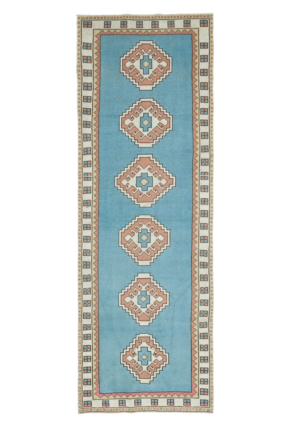 El yapımı vintage yolluk 97x290 cm geometrik desenli yün - farklı açıdan görünüm