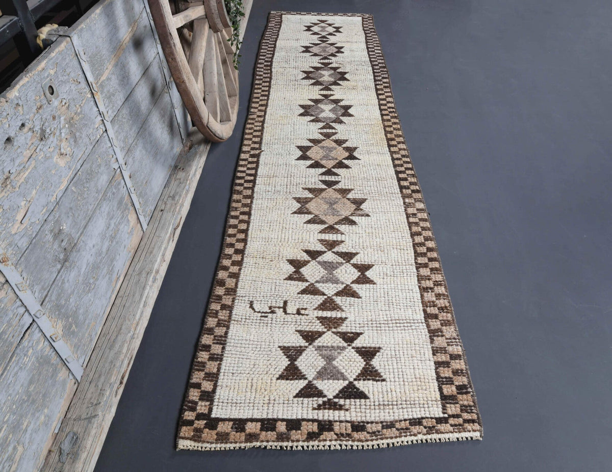 El yapımı vintage yolluk 81x345 cm oryantal desenli yün - detay görünümü
