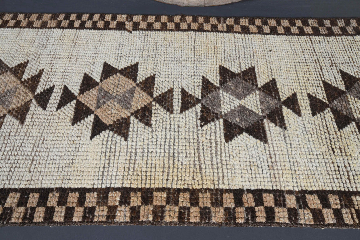 El yapımı vintage yolluk 81x345 cm oryantal desenli yün - yakın çekim doku detayı