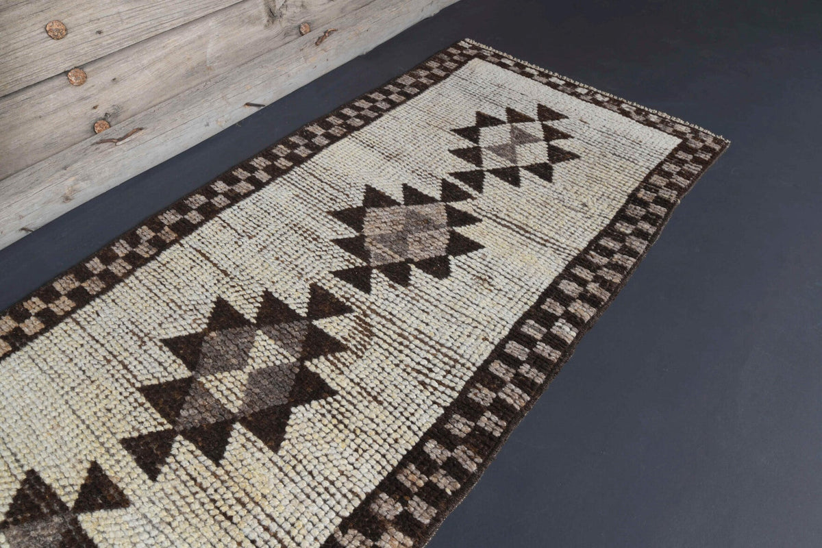 El yapımı vintage yolluk 81x345 cm oryantal desenli yün - kenar ve saçak detayı