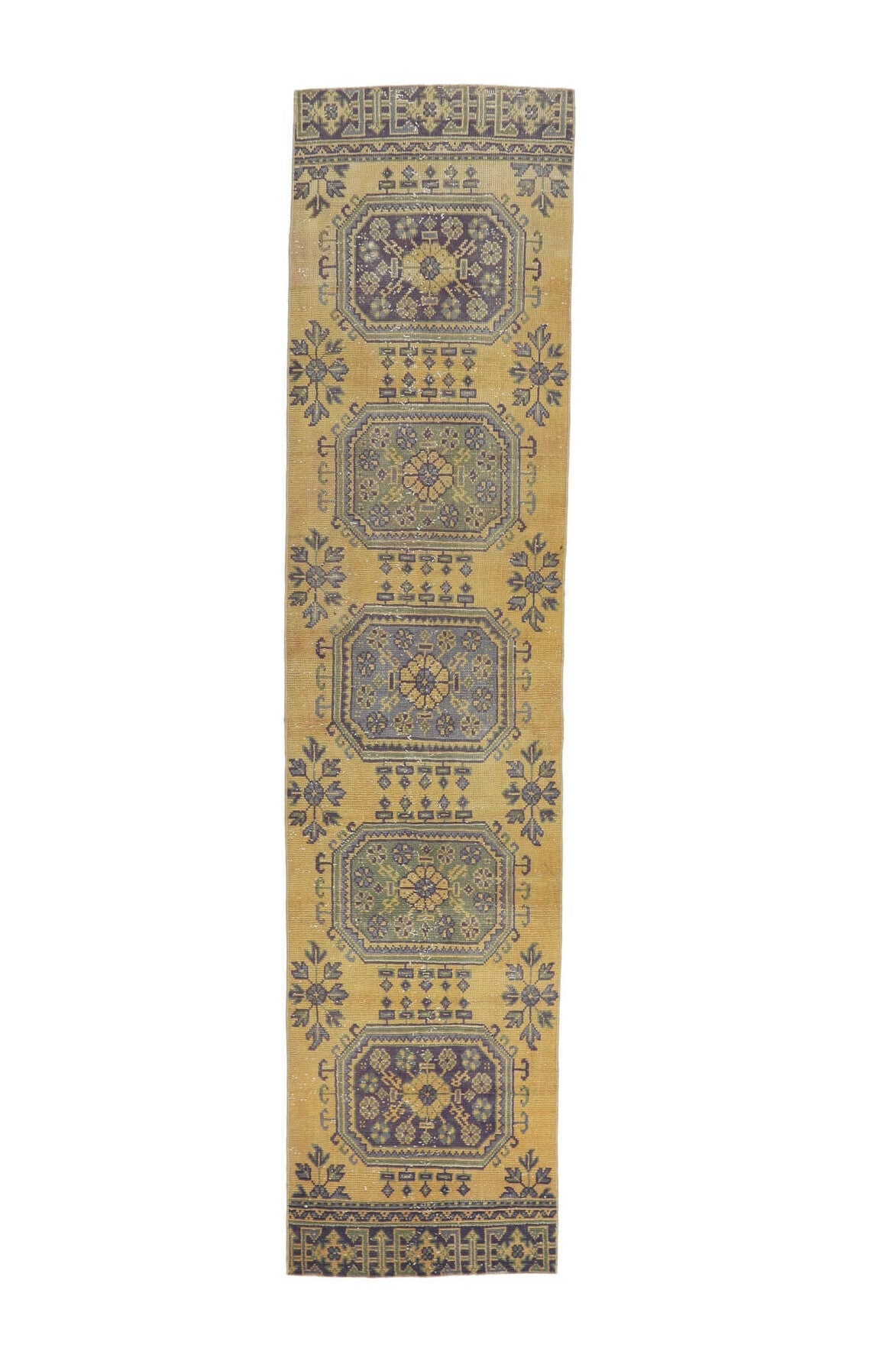 El yapımı vintage yolluk 76x325 cm çiçek desenli desenli yün - açık alan görünümü
