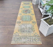 El yapımı vintage yolluk 79x353 cm çiçek desenli desenli yün - detay görünümü