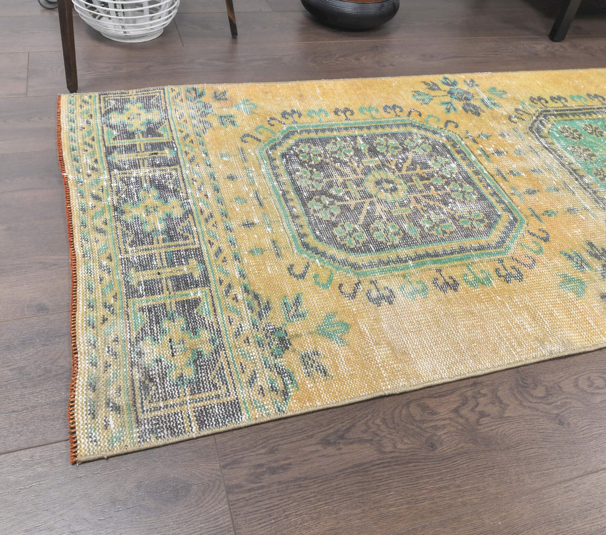 El yapımı vintage yolluk 79x353 cm çiçek desenli desenli yün - desen detayı