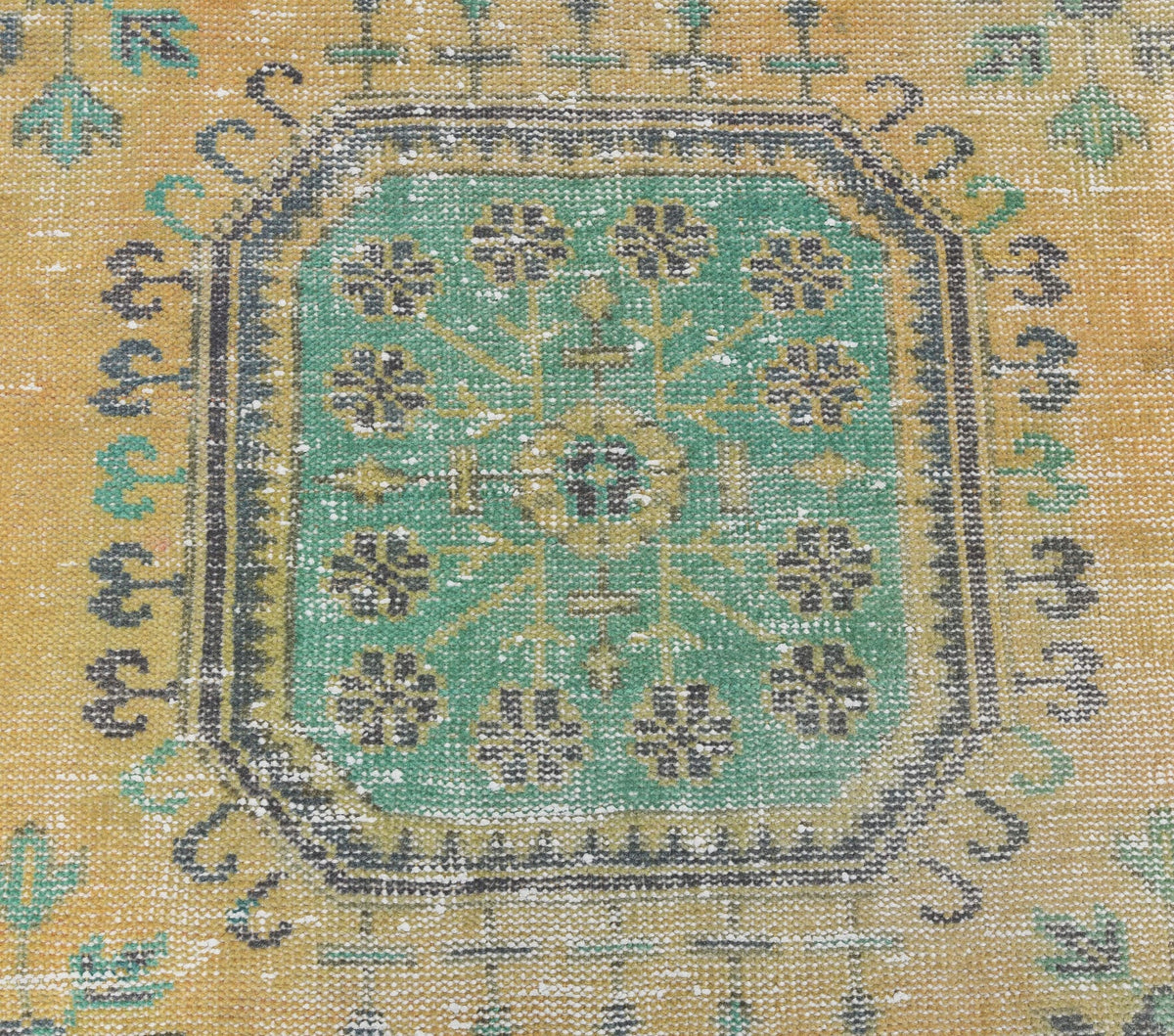 El yapımı vintage yolluk 79x353 cm çiçek desenli desenli yün - üstten görünüm