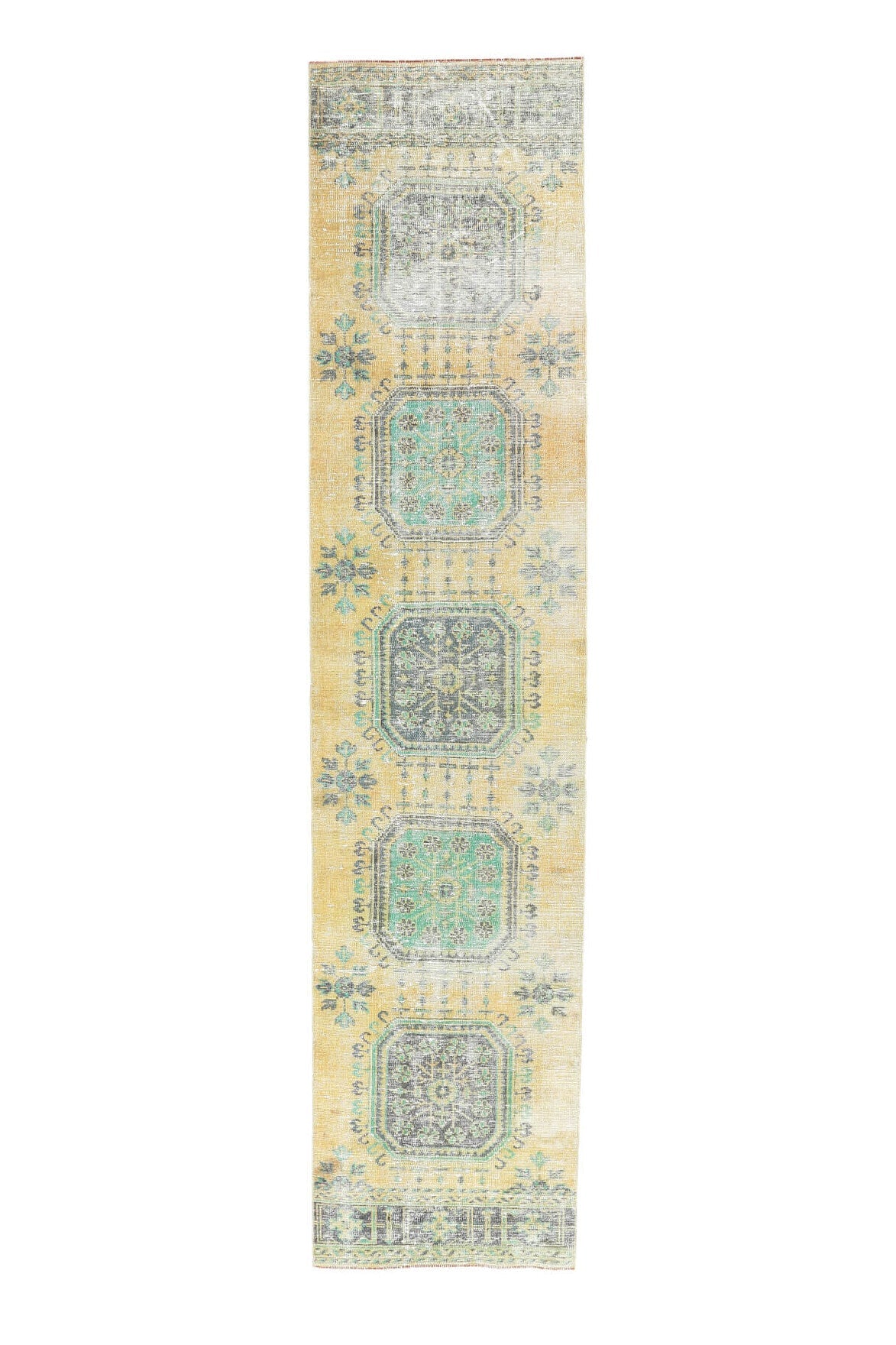 El yapımı vintage yolluk 79x353 cm çiçek desenli desenli yün - açık alan görünümü