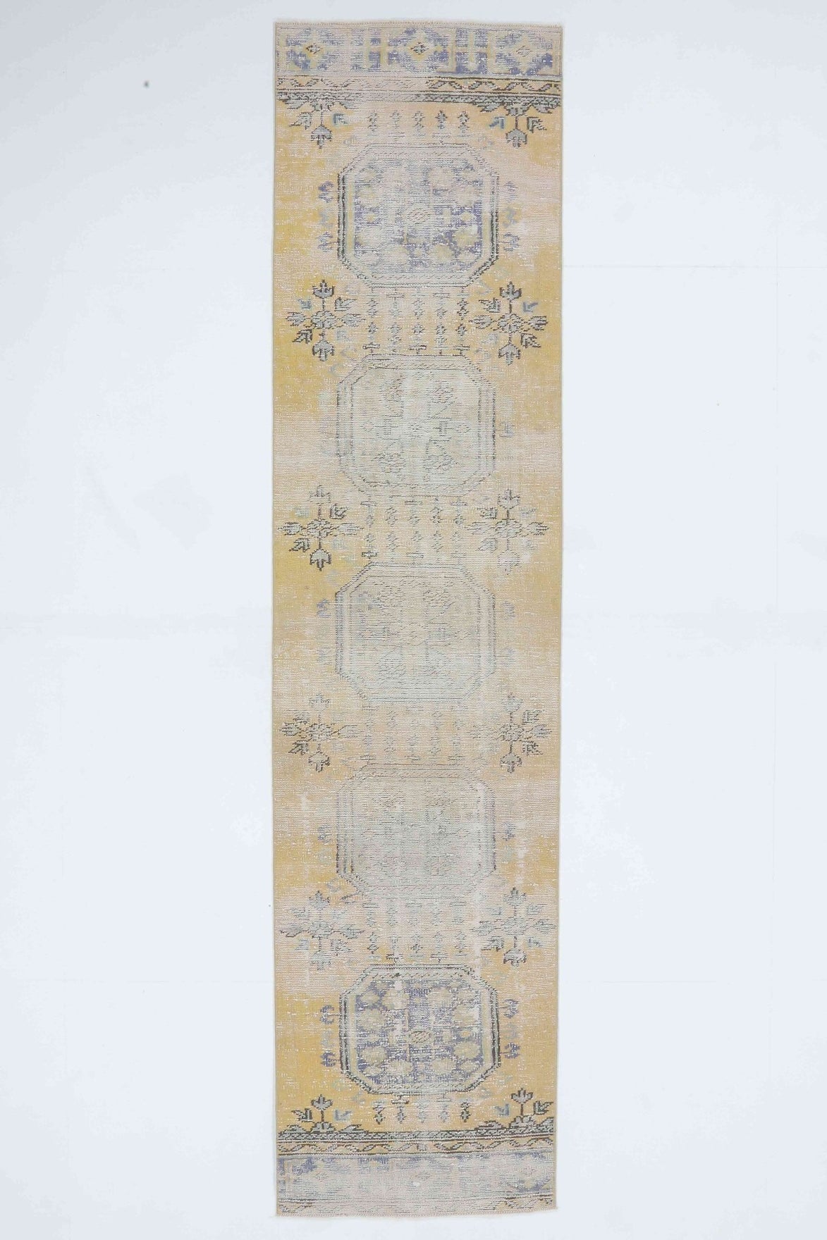 El yapımı vintage yolluk 81x338 cm i̇kat desenli yün