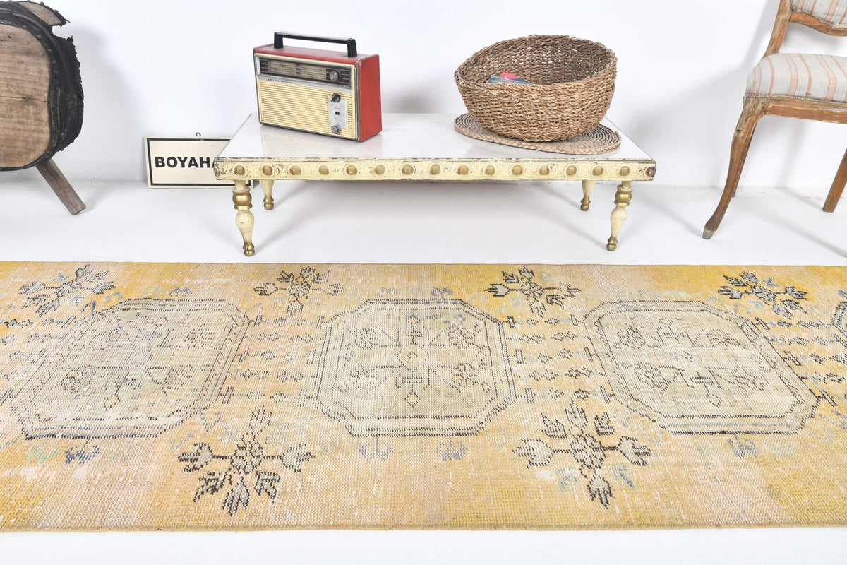 El yapımı vintage yolluk 81x338 cm i̇kat desenli yün - kenar ve saçak detayı