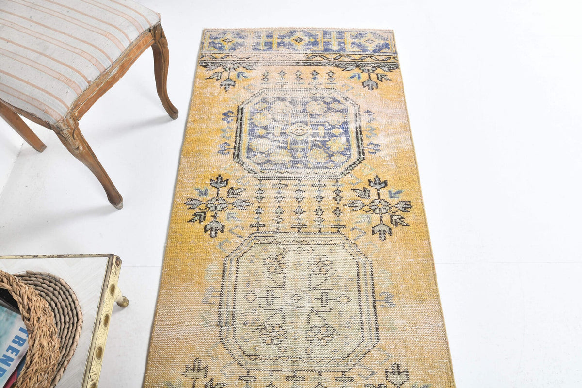 El yapımı vintage yolluk 81x338 cm i̇kat desenli yün - mekan görünümü