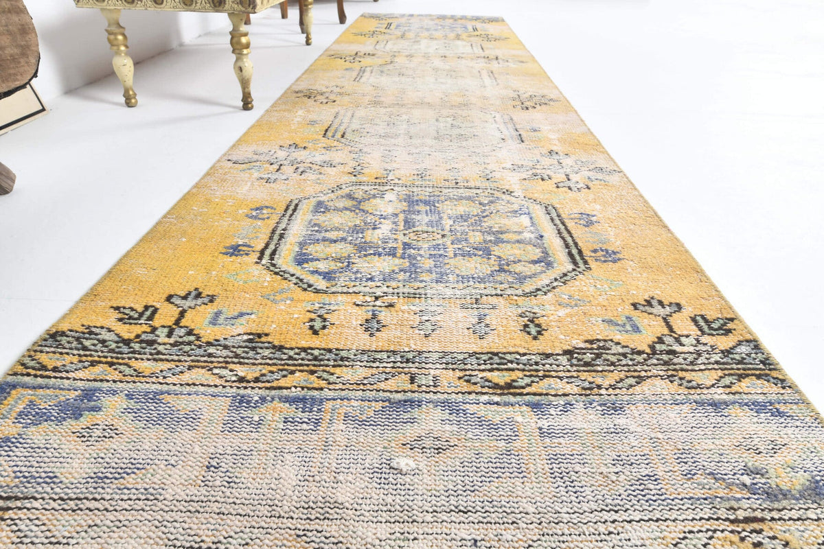 El yapımı vintage yolluk 81x338 cm i̇kat desenli yün - açık alan görünümü