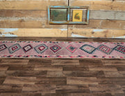 1970'lerden Anadolu kökenli geometrik desenli el dokuma vintage yolluk, 78x346 cm