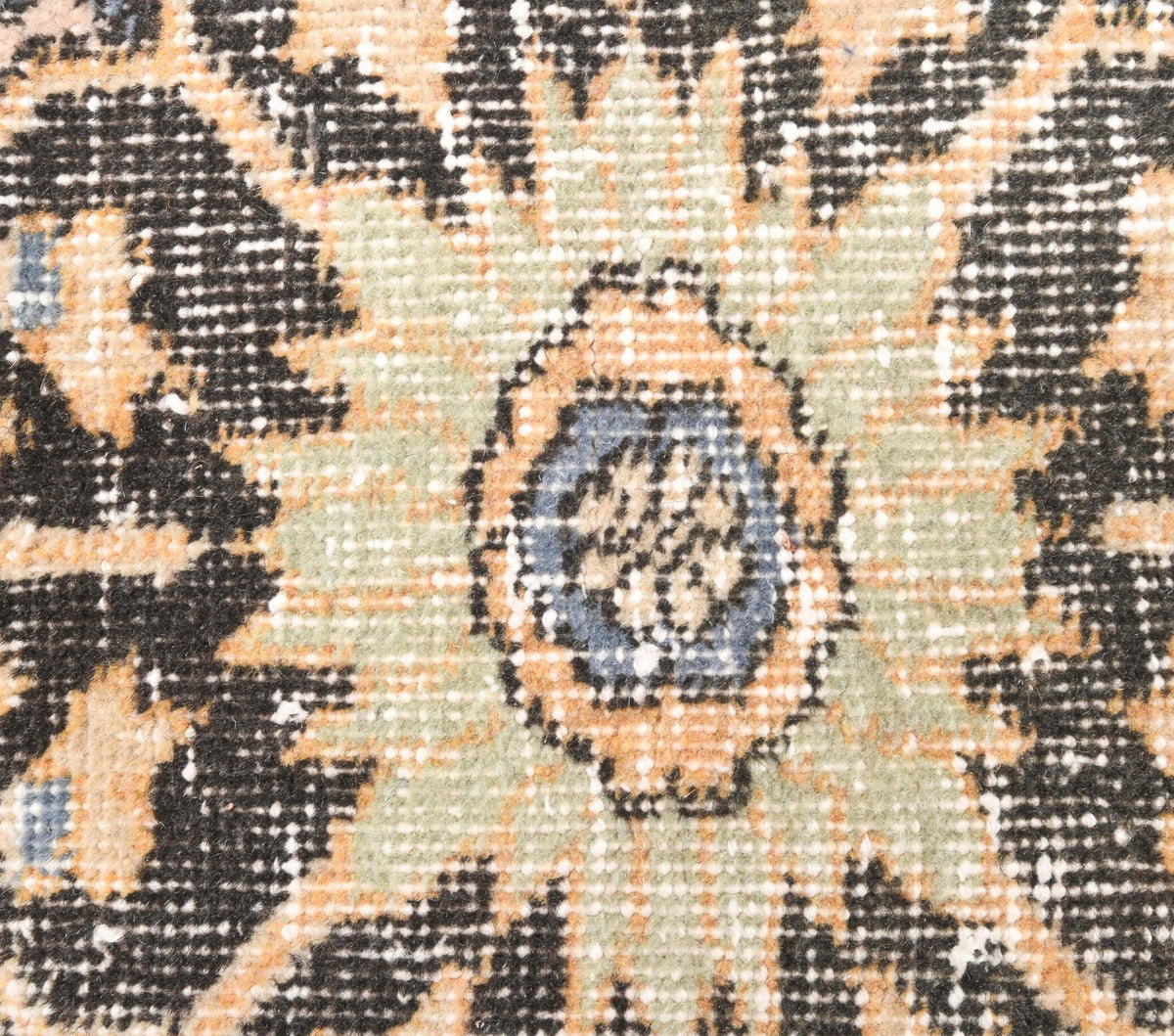 El yapımı vintage yolluk 89x345 cm çiçek desenli desenli yün - üstten görünüm