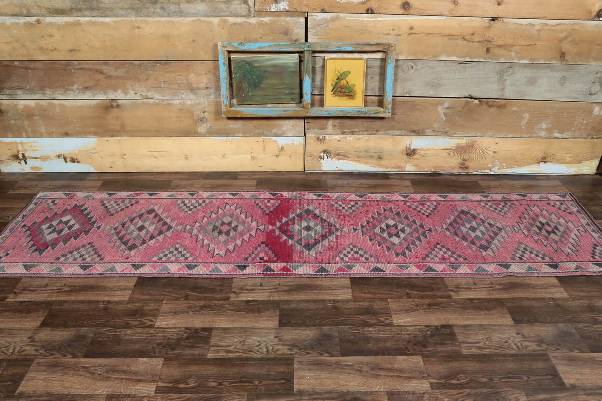 El yapımı vintage yolluk 81x333 cm i̇kat desenli yün - detay görünümü