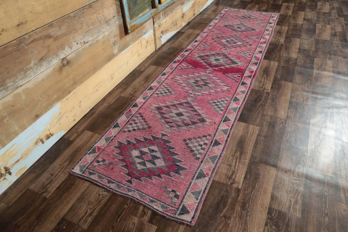 El yapımı vintage yolluk 81x333 cm i̇kat desenli yün - kenar ve saçak detayı