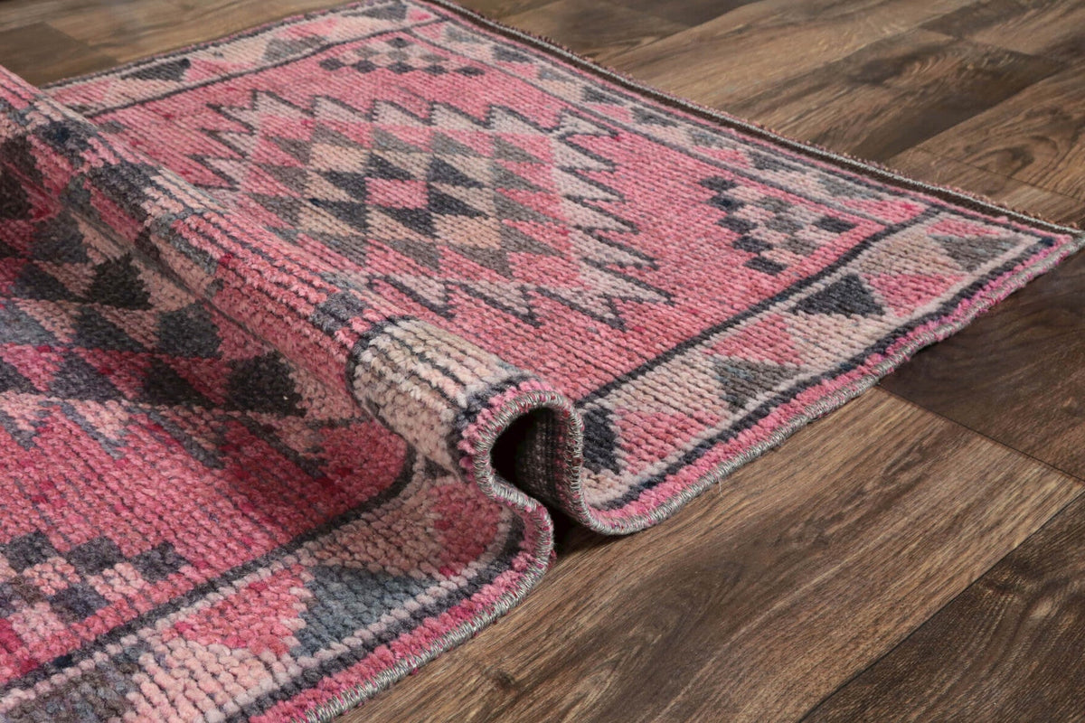 El yapımı vintage yolluk 81x333 cm i̇kat desenli yün - açık alan görünümü