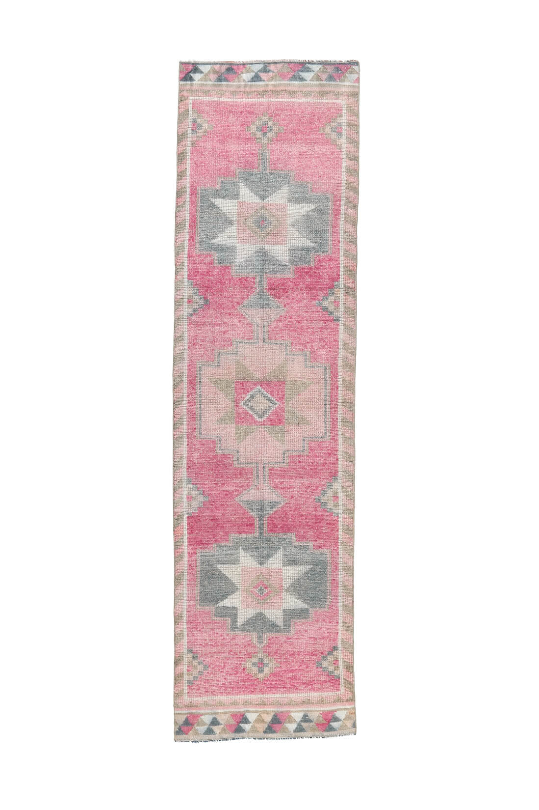 El yapımı vintage yolluk 91x340 cm geometrik desenli yün - farklı açıdan görünüm