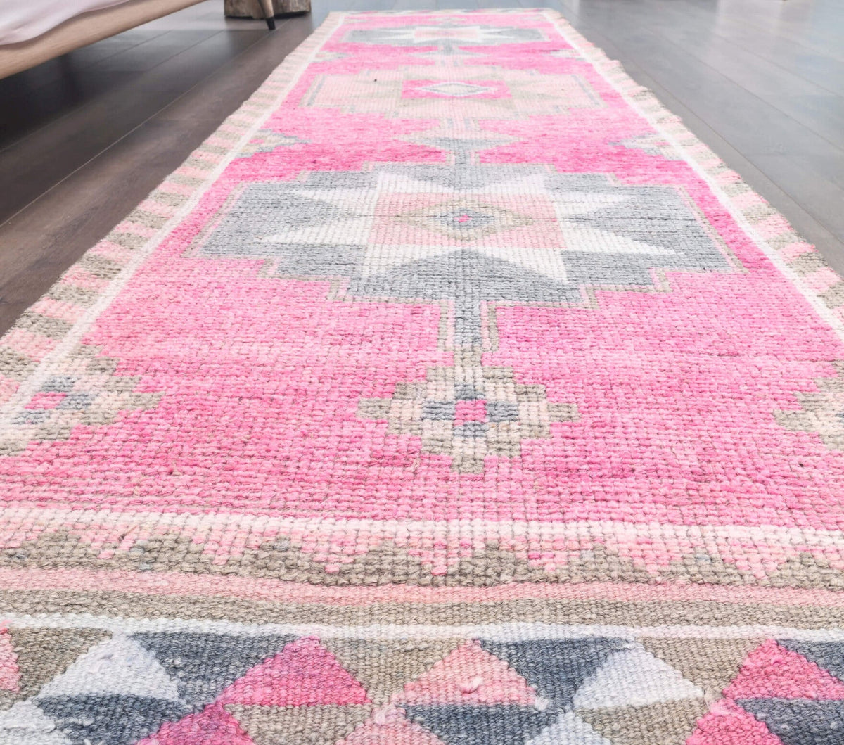 El yapımı vintage yolluk 91x340 cm geometrik desenli yün - desen detayı