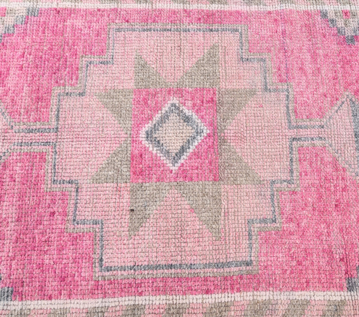 El yapımı vintage yolluk 91x340 cm geometrik desenli yün - üstten görünüm