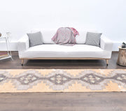 El yapımı vintage yolluk 79x340 cm geometrik desenli yün - detay görünümü