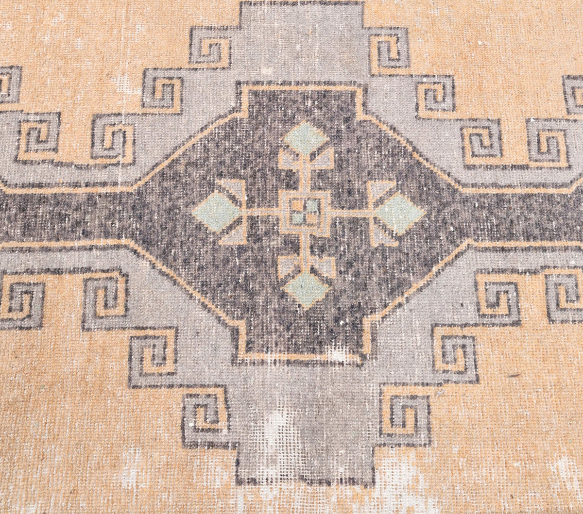 El yapımı vintage yolluk 79x340 cm geometrik desenli yün - üstten görünüm