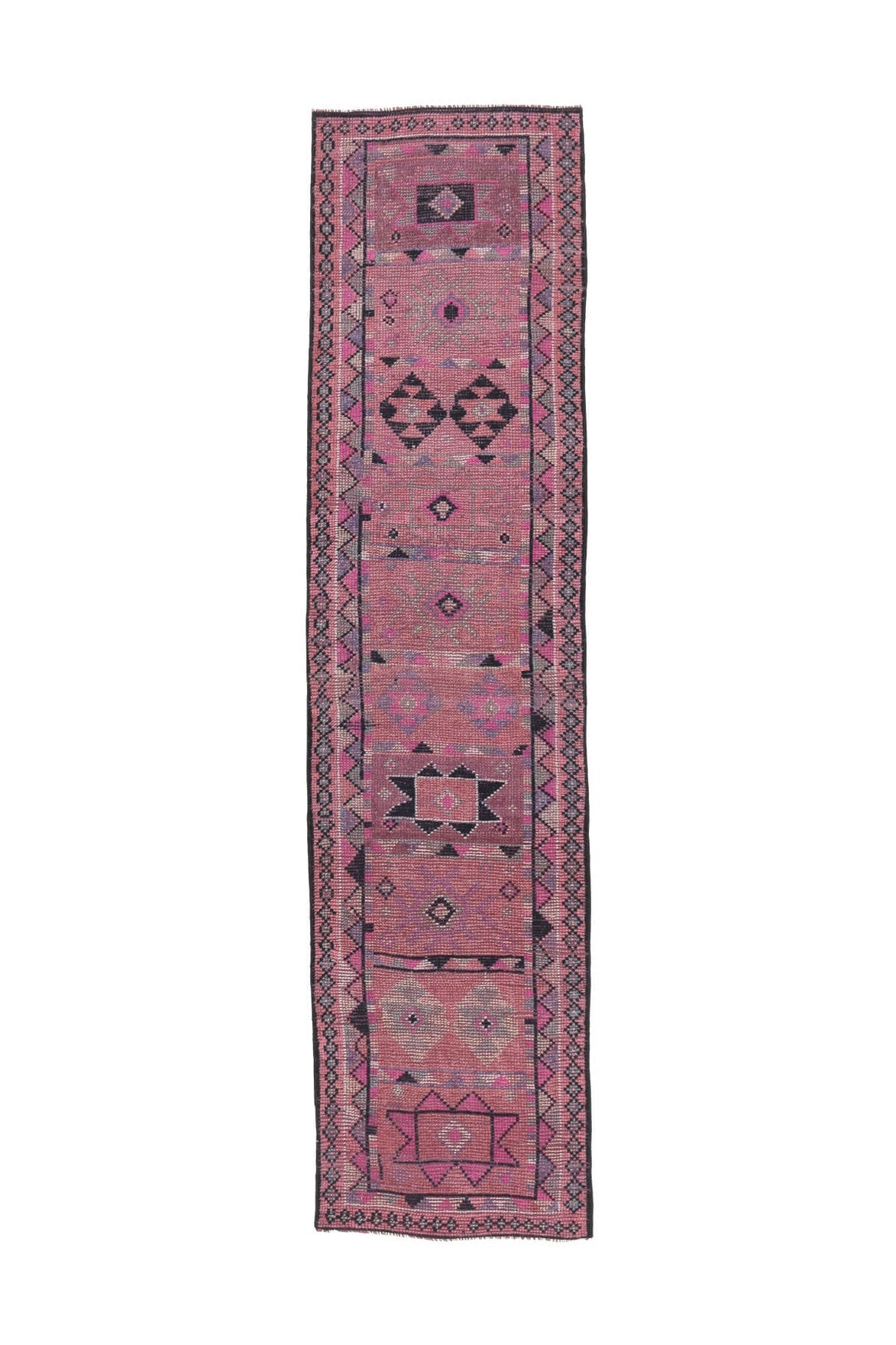 El yapımı vintage yolluk 79x338 cm geometrik desenli yün - açık alan görünümü