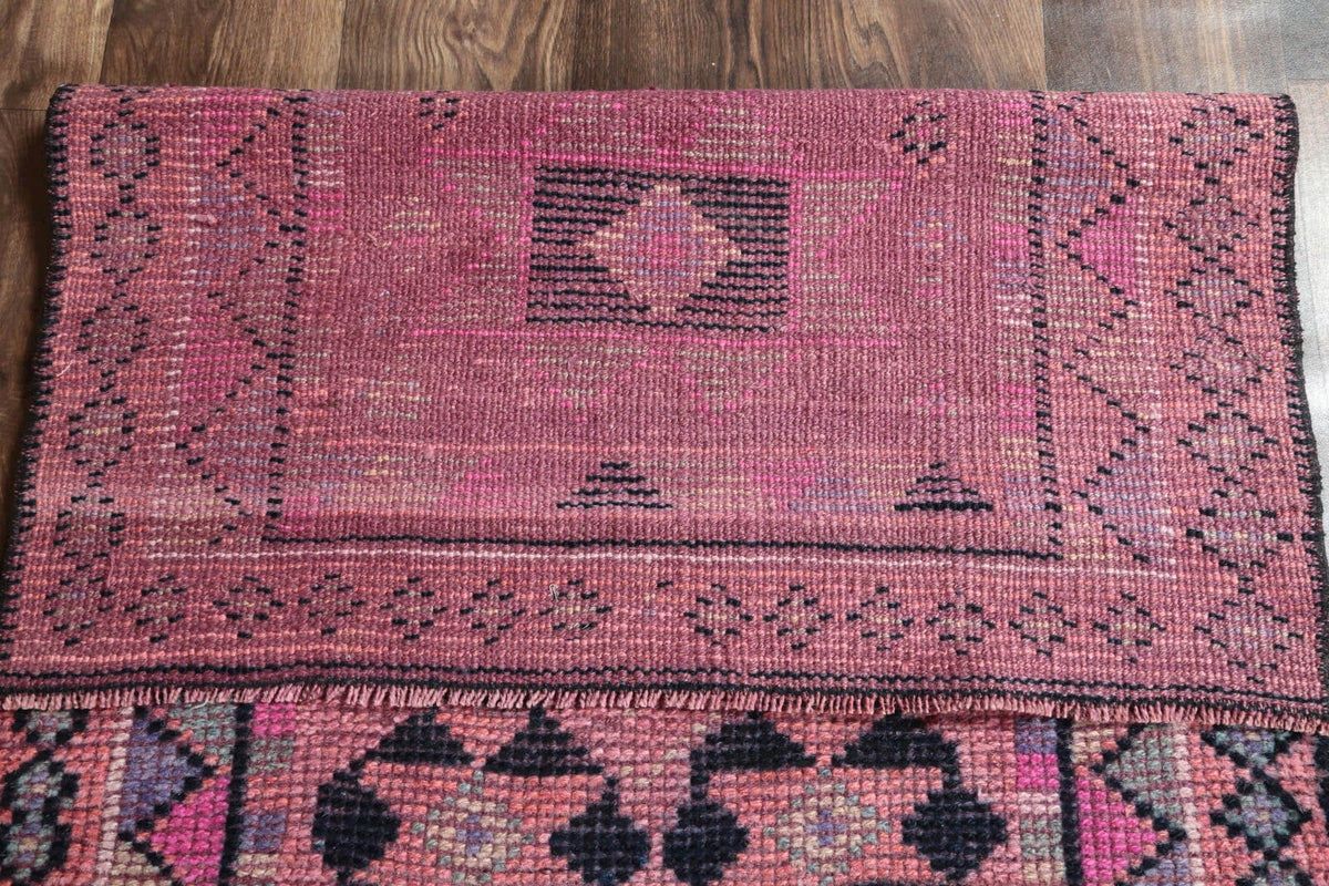 El yapımı vintage yolluk 79x338 cm geometrik desenli yün - mekan görünümü